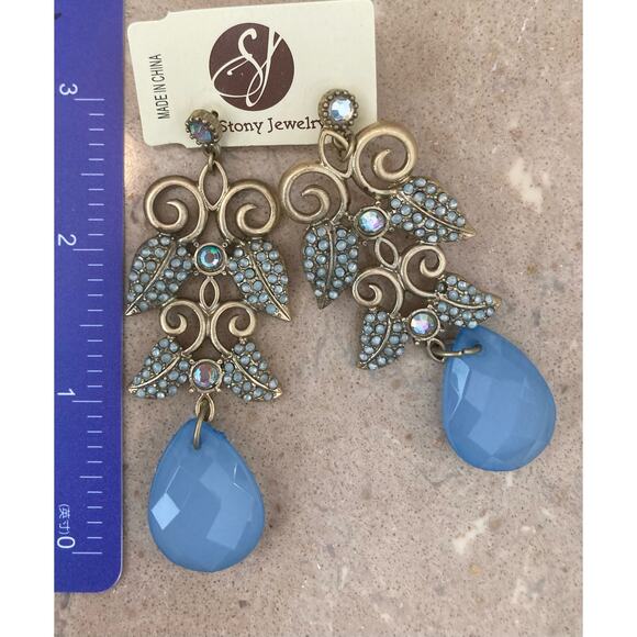 Stony Earrings Dangle Blue Stone - Picture 2 of 4